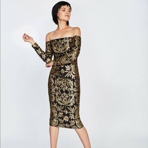 Nicole Miller Collection off the shoulder sequin dress